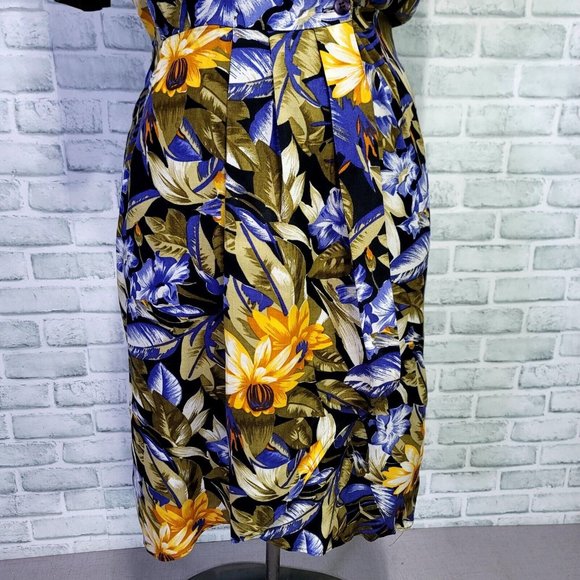 Vintage 80s 90s Cimmaron Dress M Bright Floral Wrap Shirt Dress Spring Garden - Picture 3 of 10